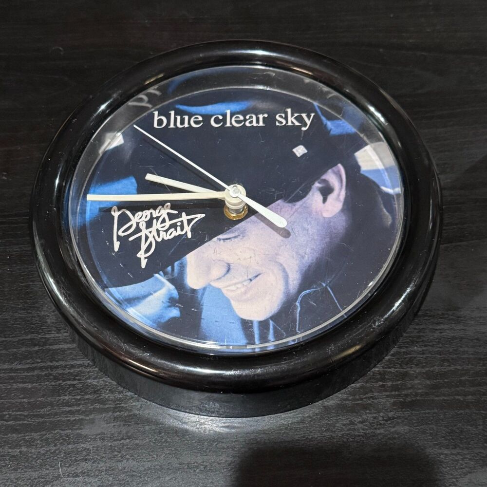 Vintage George Strait Wall Clock Chaney Instrument Co 1996 Works Blue Clear Sky